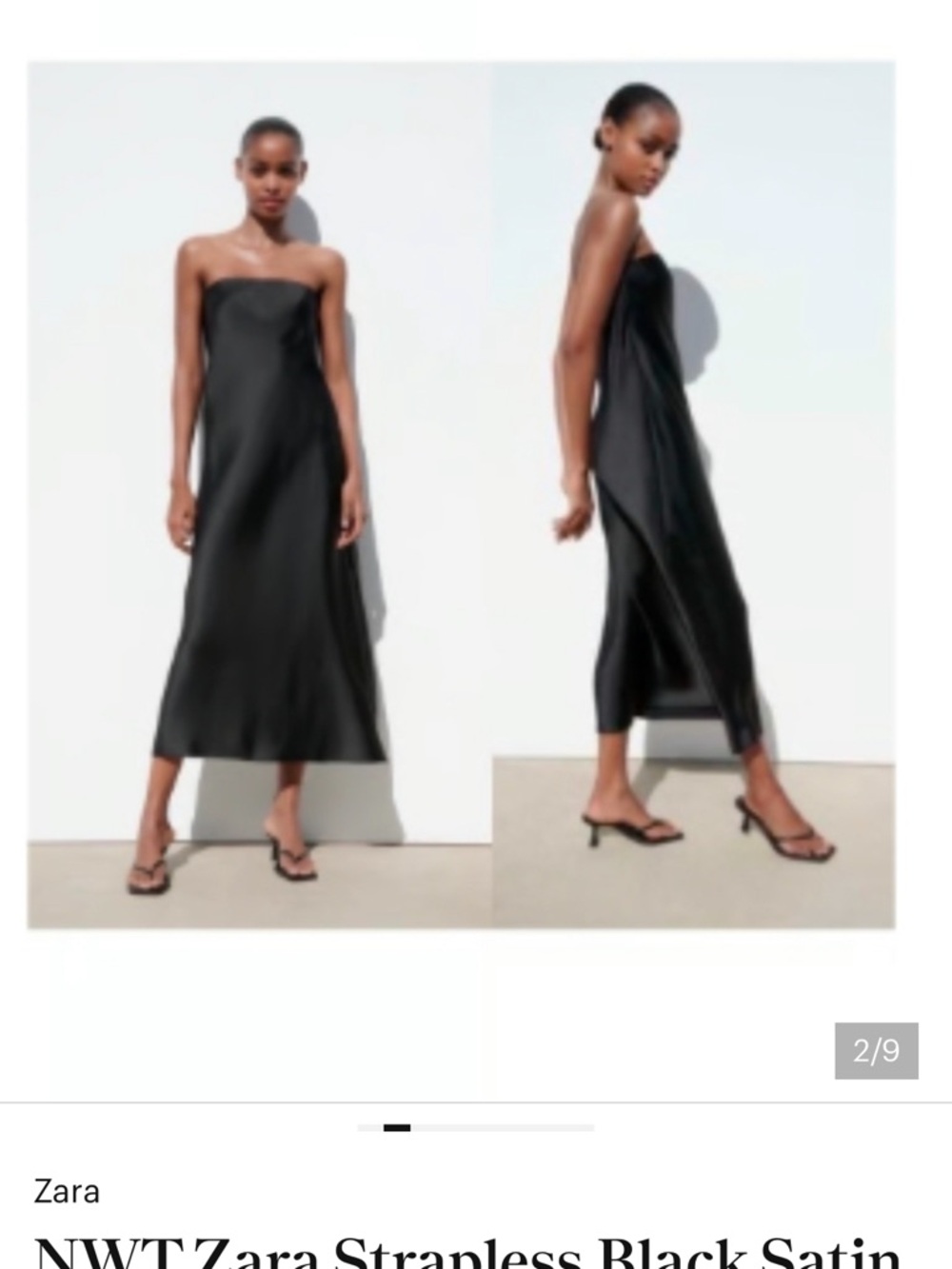 Zara Strapless Black Satin Slip Dress